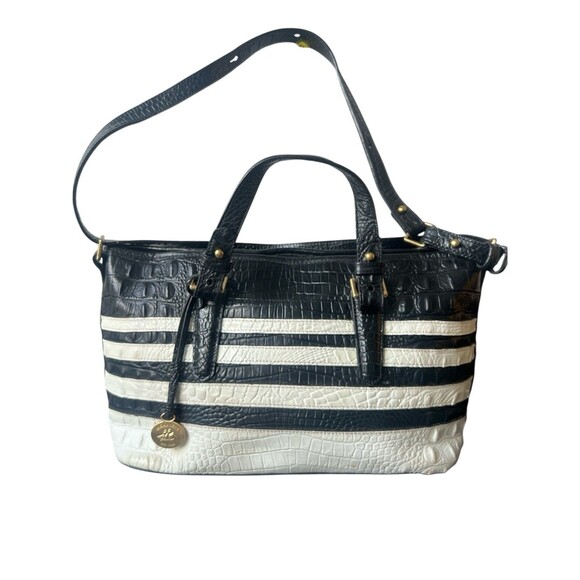 Brahmin Mini Asher Satchel Bag in Black & White Corsica - Picture 3 of 8